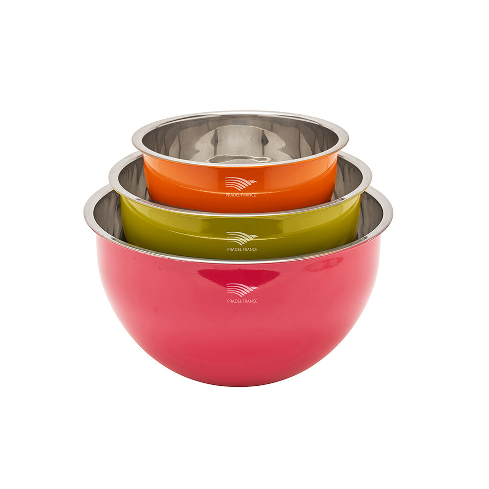 Lot de 3 saladiers inox multicolores avec couvercles