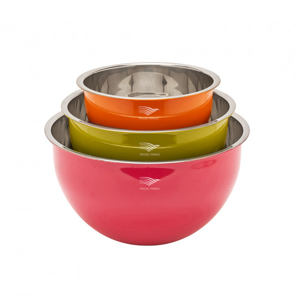 Lot de 3 saladiers inox multicolores avec couvercles