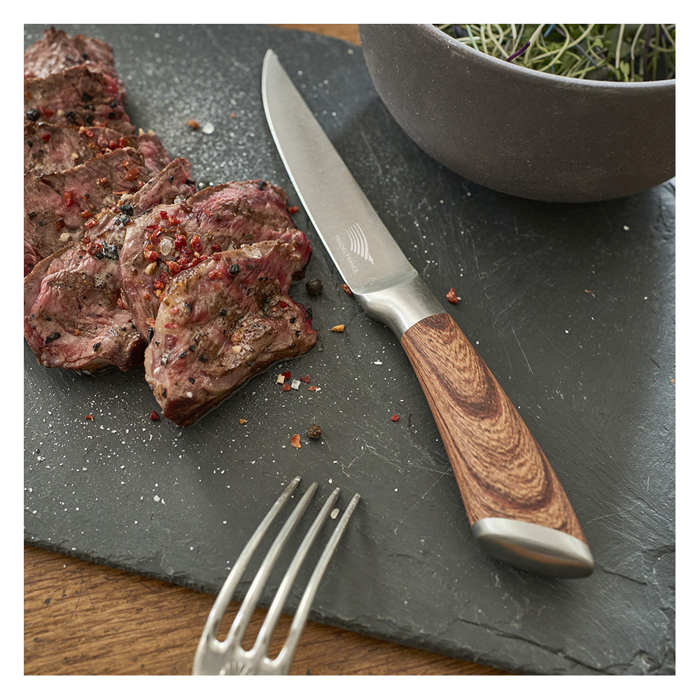 Lot de 4 couteaux à steak tout inox effet bois