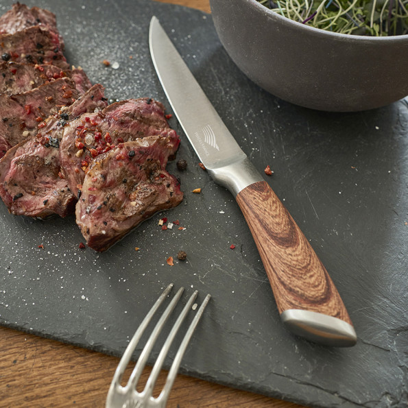 Lot de 4 couteaux à steak tout inox effet bois