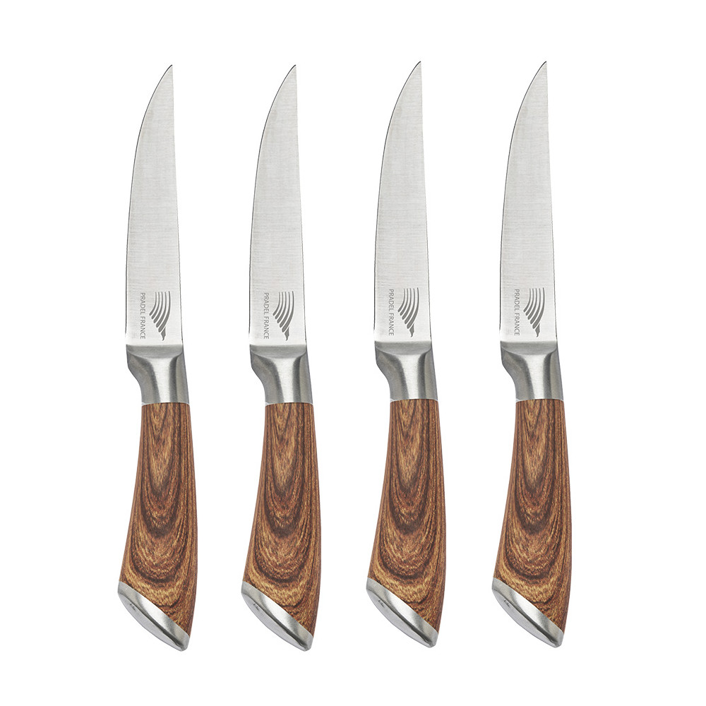 Lot de 4 couteaux à steak tout inox effet bois