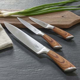 Coffret 3 couteaux tout inox effet bois