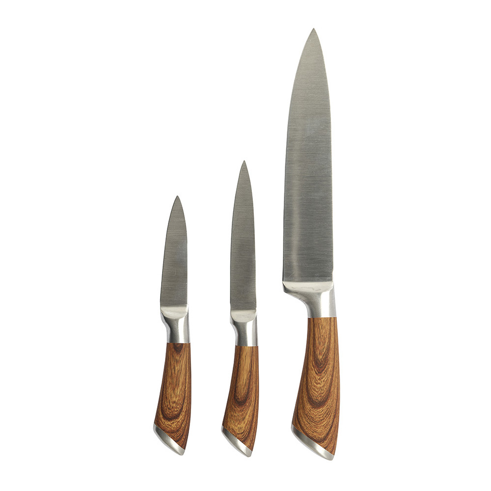 Coffret 3 couteaux tout inox effet bois