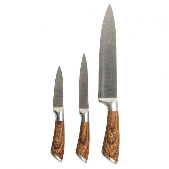 Coffret 3 couteaux tout inox effet bois
