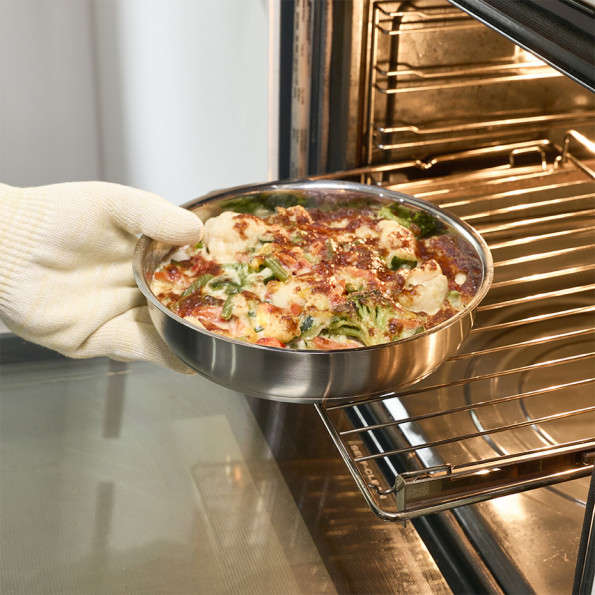 Lot de 3 poêles tout inox + 1 manche amovible