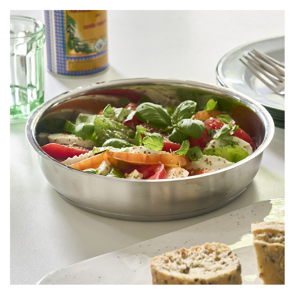 Lot de 3 poêles tout inox + 1 manche amovible