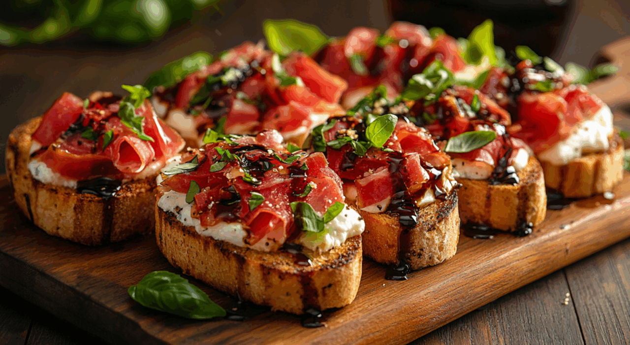 Recette de bruschettas jambon de parme et burrata